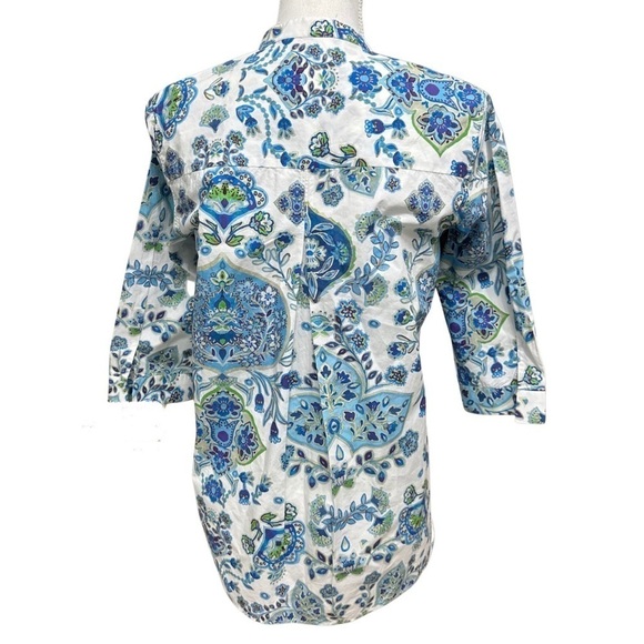 Caliban Blue and White Printed Blouse 3/4 Sleeve Size 40 eur 4 US - Picture 6 of 9